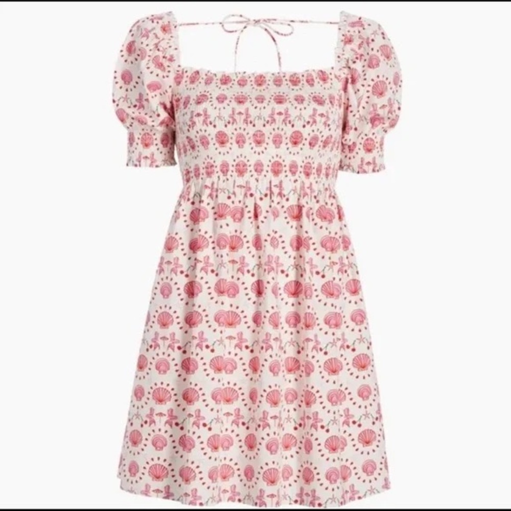 Hill House Athena Nap Dress Mermaid Seashell Size S Puff Sleeve Mini Pink